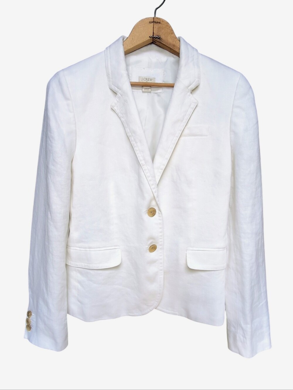 J.Crew Linen Two Button Lined Blazer Jacket Pocketed Classic White Womens Size 8